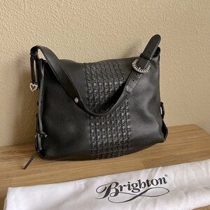 BRIGHTON Black Braided Woven Leather Shoulder Bag 13” x 15” Hobo Purse